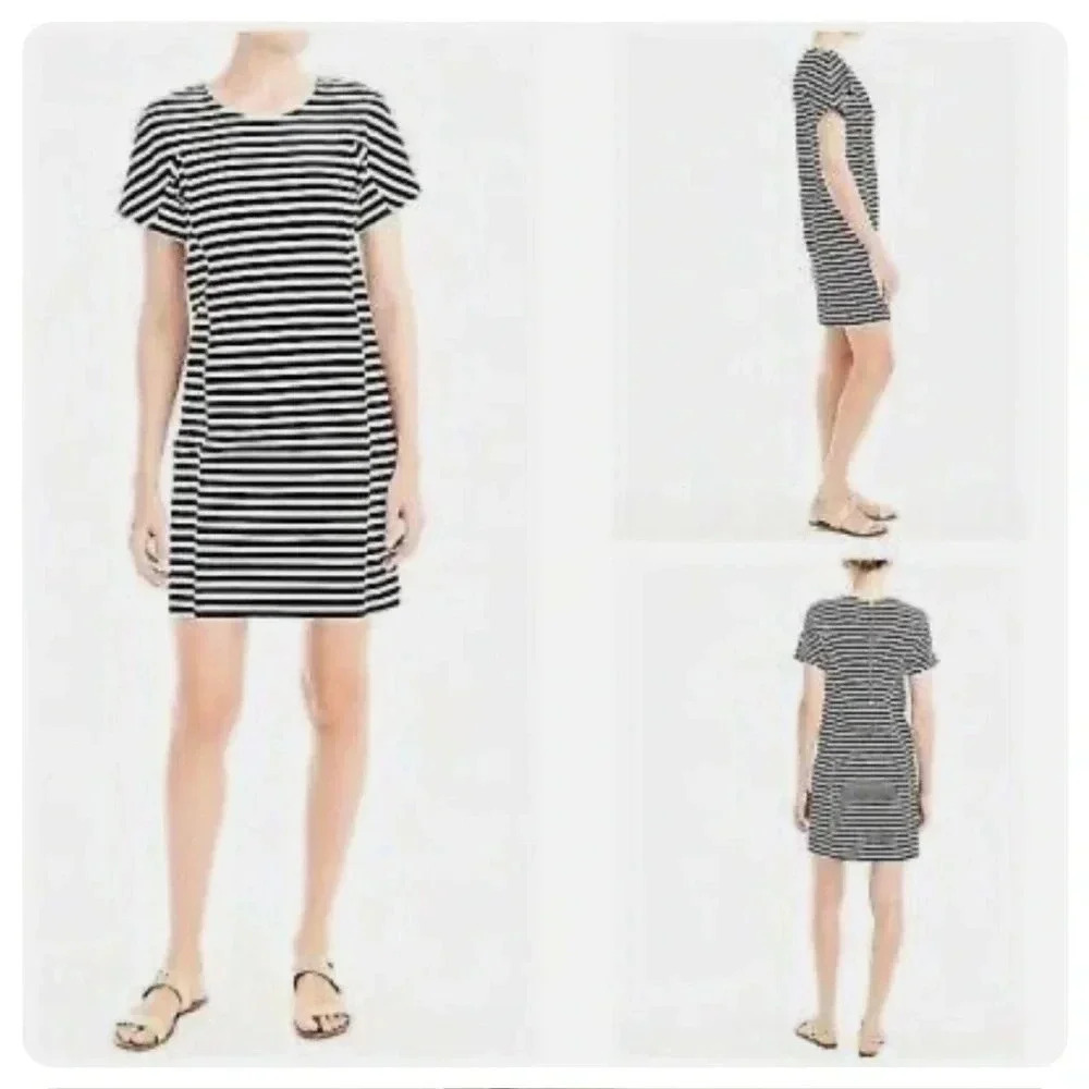 J.Crew Petite Striped T-shirt Dress Black/White Stripes Size: Medium P